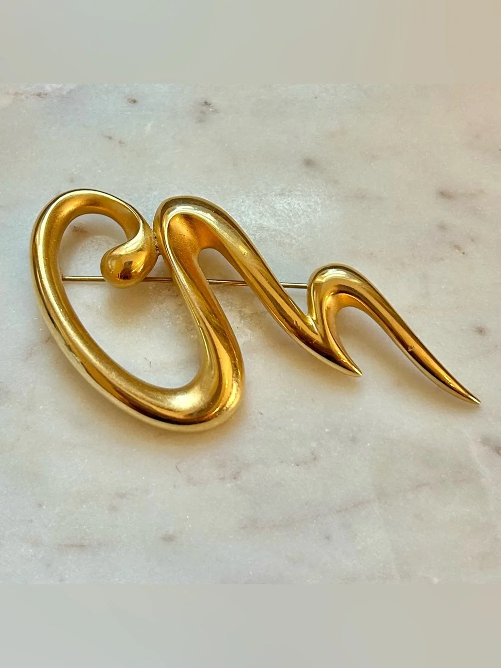 Vintage Erwin Pearl Abstract Squiggle Brooch P. E. P. Gold-tone - Picture 3 of 10